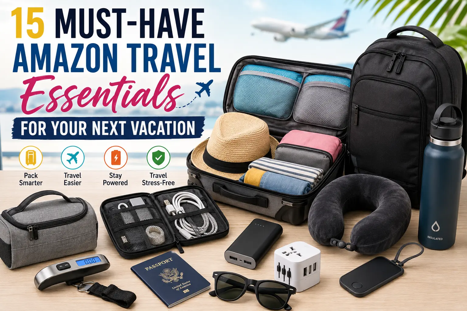 Discover 15 must-have Amazon travel essentials for your next vacation, including packing cubes, power banks, backpacks, luggage scales, organizers, and more.